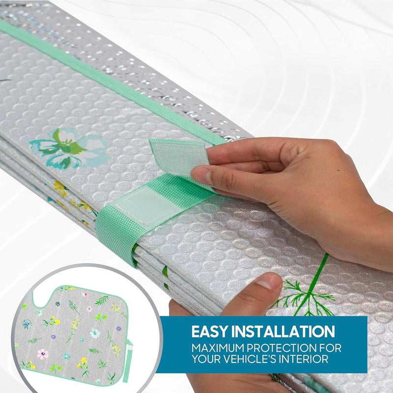 Pastel Flowers Sunshade for Front Windshields - Accordion Auto Shade Universal Fit for Cars, 57X27 Inches
