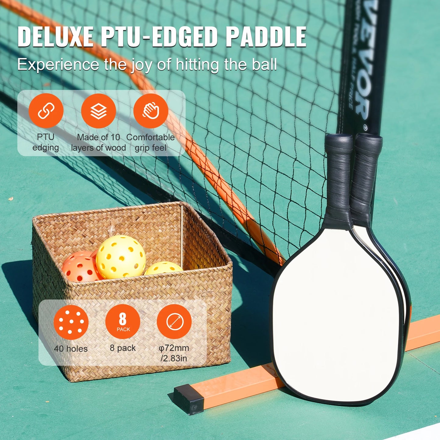 Succebuy Portable Pickleball Net System 22FT Full Court Official Regulation Size Pickle Ball Nets Outdoor with Court Line