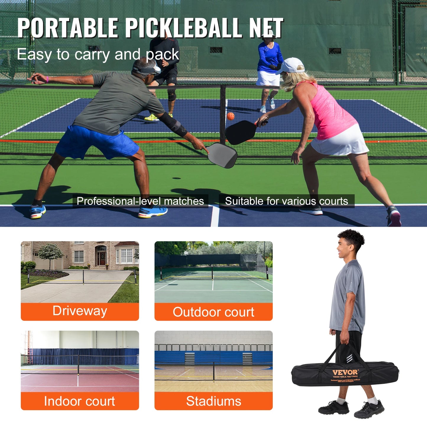 Succebuy Portable Pickleball Net System 22FT Full Court Official Regulation Size Pickle Ball Nets Outdoor with Court Line