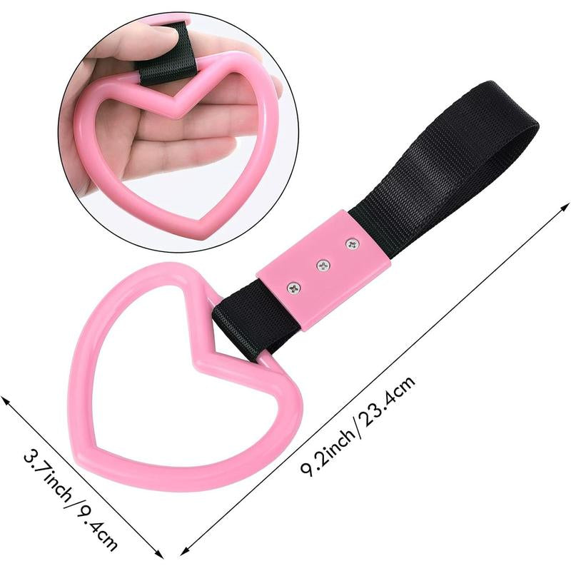 2 Pieces Heart Shaped Car Handle Straps Drift Charm Rear Bumper Warning Ring Decor Subway Bus Broken for Interior(Light Pink)
