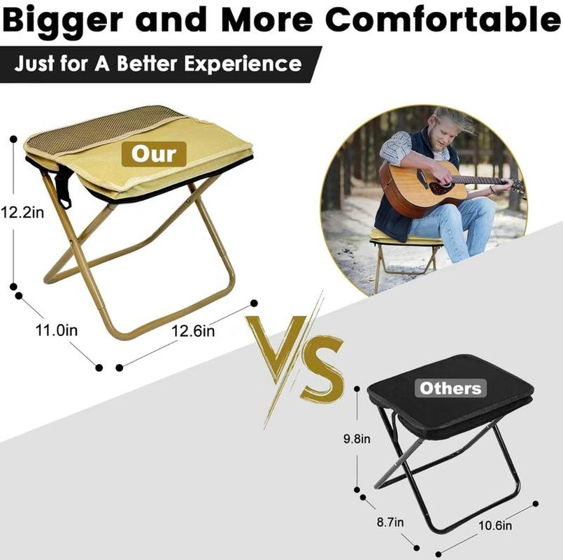 Mountaineering and Hiking Portable Stool, 1.5 Lbs Ultra Light, Foldable Stool with Carry Bag, Aluminum Alloy Bracket, Hold up to 500 LBS, Outdoor Chair with Pocket, Travel, BBQ, Fishing, Beach, Picnic, Camping, Queuing