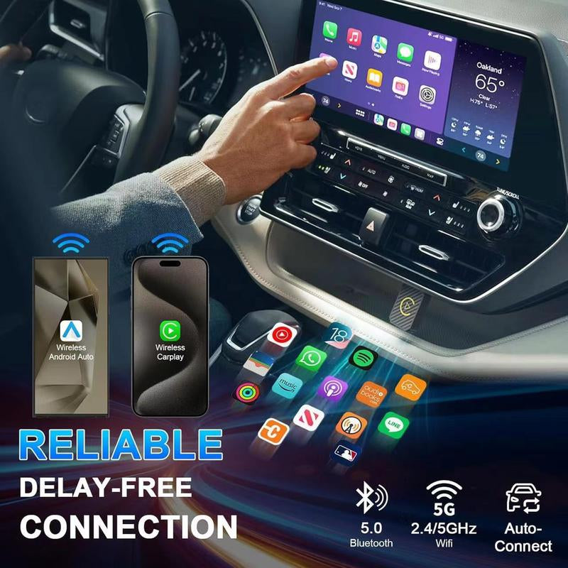 【Yurnlv】 Wireless Apple Carplay Adapter for Factory Wired Cars from 2016 Onwards - 2-In-1 Wireless Carplay & Android Auto Adapter Easier Connectivity Compatibility Stable, Faster, Automotive