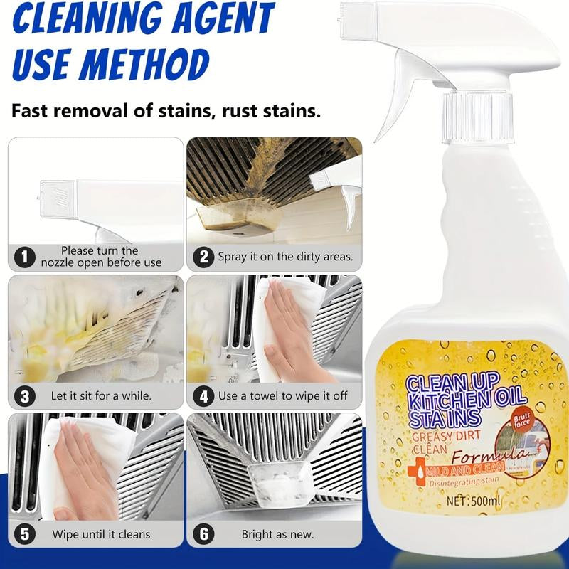 Multi-Purpose Kitchen Heavy Oil Cleaner Spray, Powerful Kitchen Oil Cleaning Agent for Ovens, Stoves, Range Hoods, Glass Surfaces, Effectively Removes Grease & Grime, Ideal for Household Cleaning, Grease Cleaner, Stain Remover Spray, Heavy Grease Remover