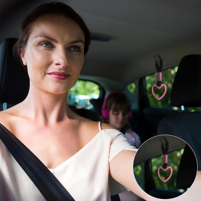 2 Pieces Heart Shaped Car Handle Straps Drift Charm Rear Bumper Warning Ring Decor Subway Bus Broken for Interior(Light Pink)