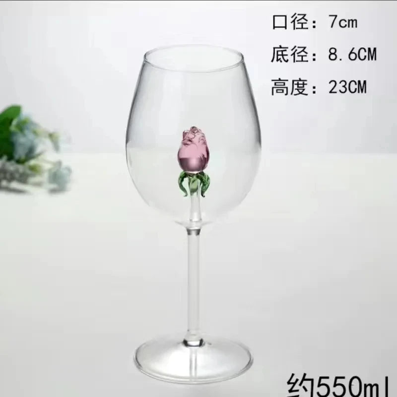 Pink Three-Dimensional Rose Red Wine Glass Art Wine Glass Wine Cup Liqueur Glass Couple Wedding Glass Cup Home Goblet
