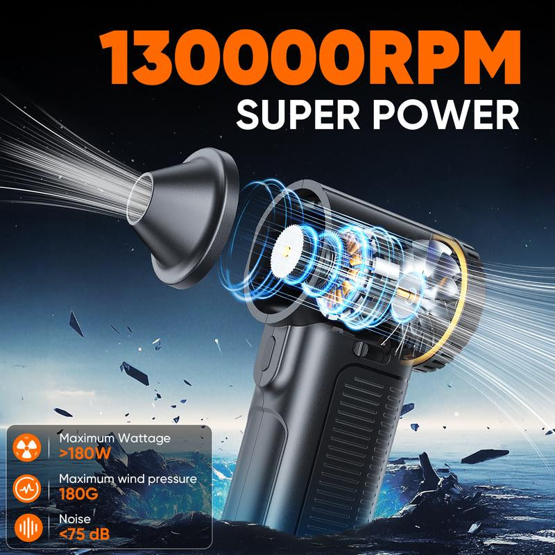 √Electric Air Duster, 130000RPM High-Speed Compressed Air Blower Gun, Adjustable Gears, 8000Mah Rechargeable Cordless, Mini Turbo Jet Fan for Keyboard, PC, Car, Home & Outdoor Cleaning Powerful Portable