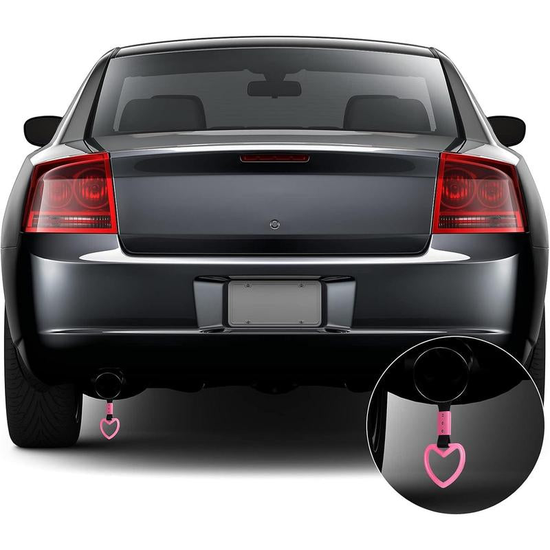 2 Pieces Heart Shaped Car Handle Straps Drift Charm Rear Bumper Warning Ring Decor Subway Bus Broken for Interior(Light Pink)