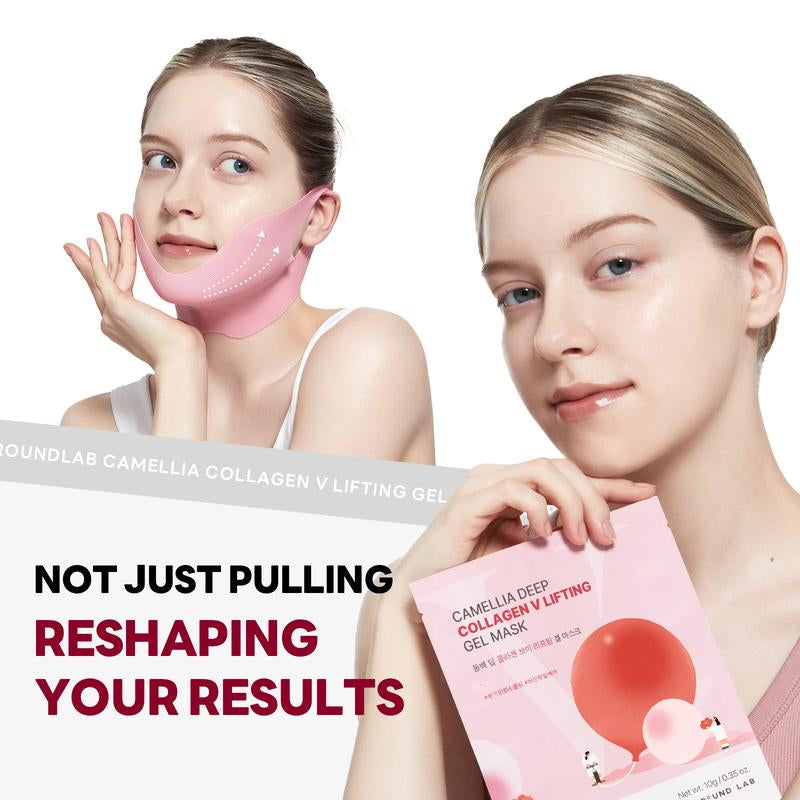 Camellia Deep Collagen Chin Lifting Gel Mask, Double Chin Reducer, Defined Jawline Shaper, Hydrating Firming Brightening Cosmetic Lifting Jeju Camellia Ingredients Skin Repair