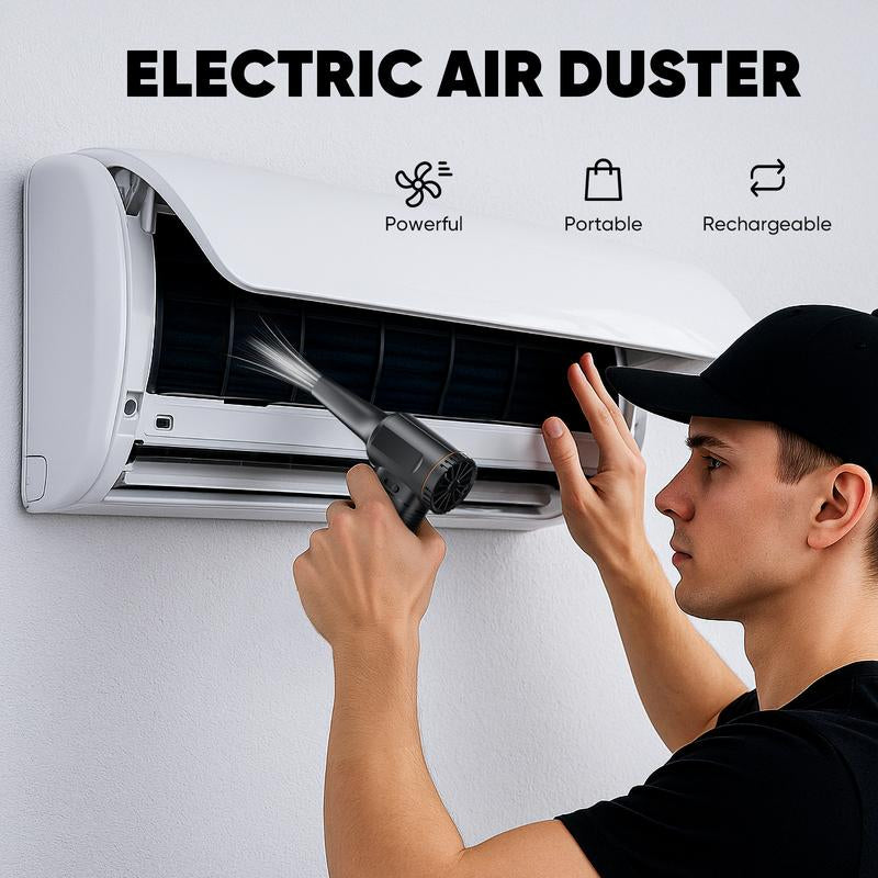 √Electric Air Duster, 130000RPM High-Speed Compressed Air Blower Gun, Adjustable Gears, 8000Mah Rechargeable Cordless, Mini Turbo Jet Fan for Keyboard, PC, Car, Home & Outdoor Cleaning Powerful Portable