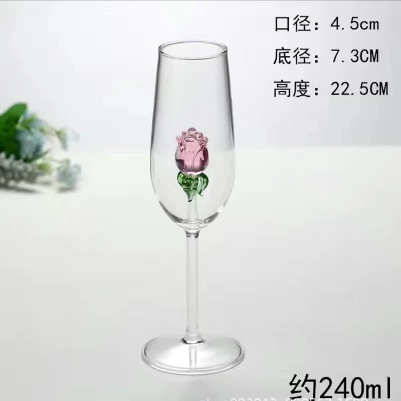 Pink Three-Dimensional Rose Red Wine Glass Art Wine Glass Wine Cup Liqueur Glass Couple Wedding Glass Cup Home Goblet