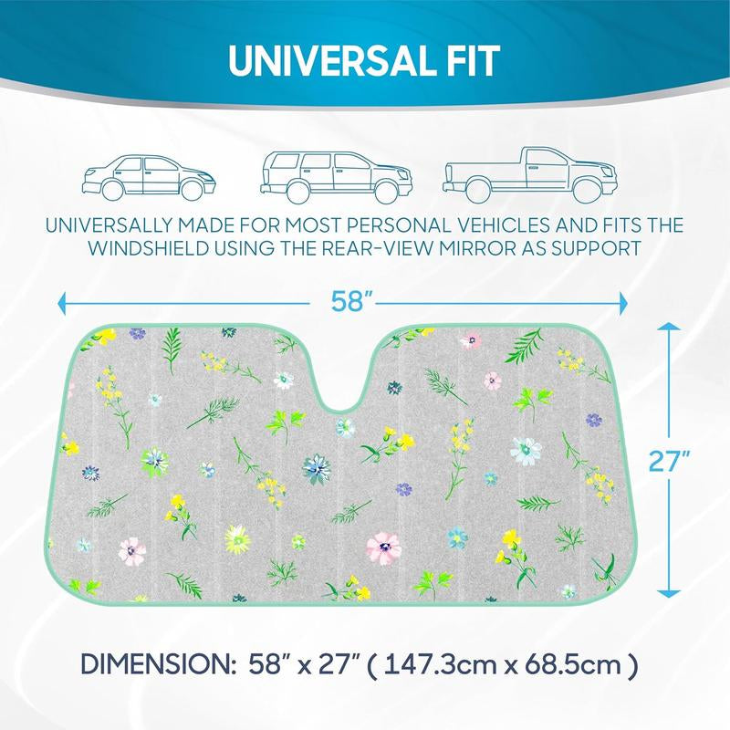 Pastel Flowers Sunshade for Front Windshields - Accordion Auto Shade Universal Fit for Cars, 57X27 Inches