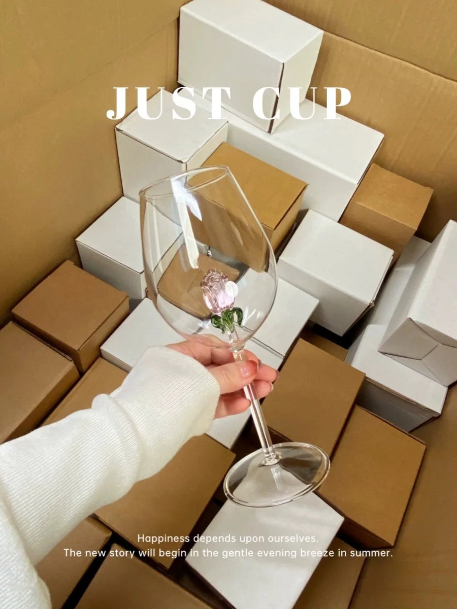 Pink Three-Dimensional Rose Red Wine Glass Art Wine Glass Wine Cup Liqueur Glass Couple Wedding Glass Cup Home Goblet