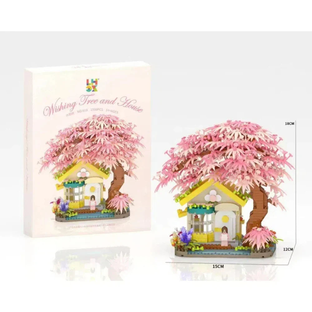 Mini Sakura Tree House 2138Pcs Build Block City Street View Cherry Blossom Model Building Blocks Toys Children Gifts