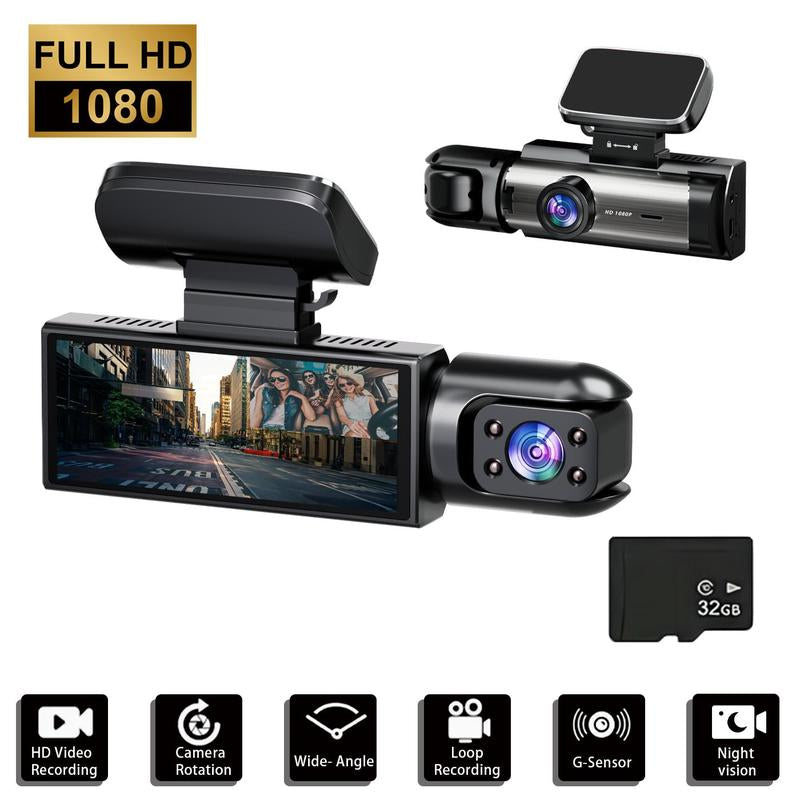 Front & Rear Dash Cam with 32GB SD Card, 3.16 Inch IPS Screen 1080P HD Camera with Dual Lens, 1 Count Dash Camera for Car, Wide Angle Car Driving Recorder with IR Night-Vision G Sensor, Fall Gift, Birthday Gifts Motion Detections
