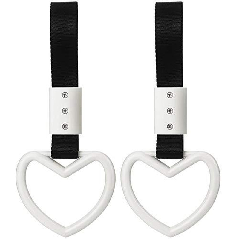 2 Pieces Heart Shaped Car Handle Straps Drift Charm Rear Bumper Warning Ring Decor Subway Bus Broken for Interior(Light Pink)