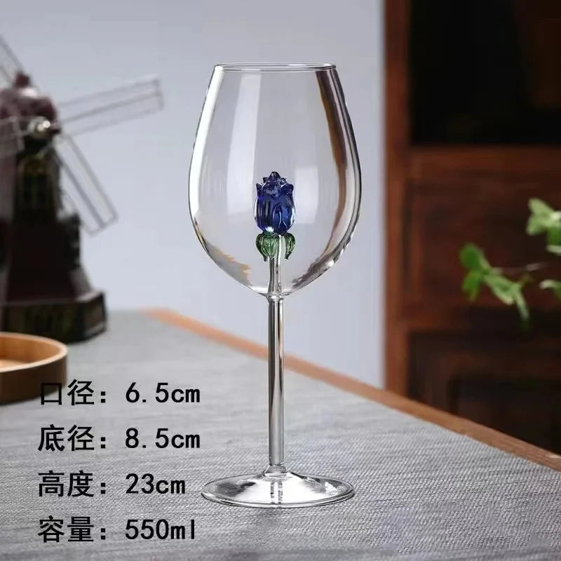 Pink Three-Dimensional Rose Red Wine Glass Art Wine Glass Wine Cup Liqueur Glass Couple Wedding Glass Cup Home Goblet