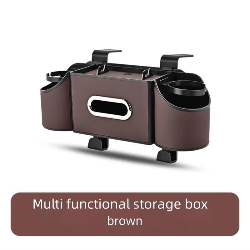 Car Organizers and Storage Box, Multifunctional Car Seat Back Storage Box with Tissue Holder, 2 Cup Holders & Bags Hooks, Back Seat Car Organizer for Family and Travel