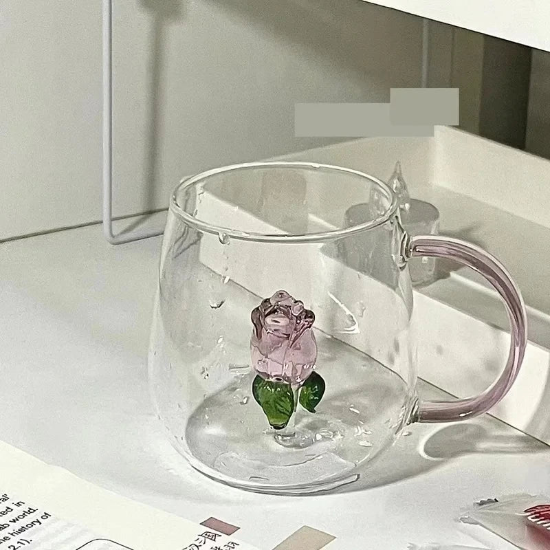 Pink Three-Dimensional Rose Red Wine Glass Art Wine Glass Wine Cup Liqueur Glass Couple Wedding Glass Cup Home Goblet