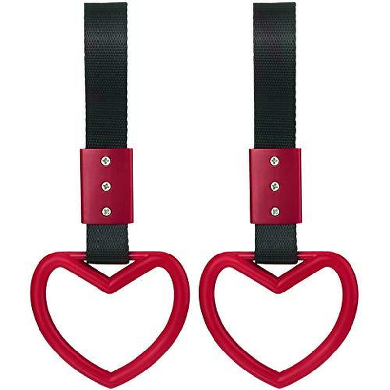 2 Pieces Heart Shaped Car Handle Straps Drift Charm Rear Bumper Warning Ring Decor Subway Bus Broken for Interior(Light Pink)