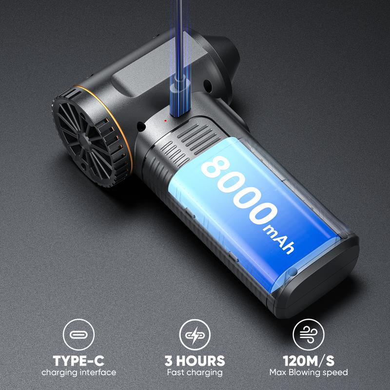 √Electric Air Duster, 130000RPM High-Speed Compressed Air Blower Gun, Adjustable Gears, 8000Mah Rechargeable Cordless, Mini Turbo Jet Fan for Keyboard, PC, Car, Home & Outdoor Cleaning Powerful Portable