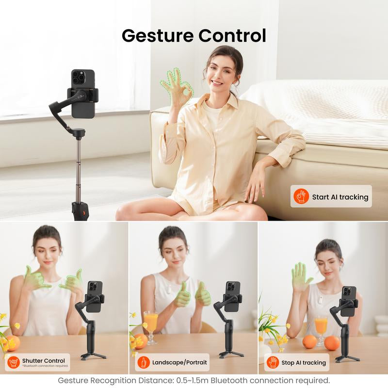 Hohem Isteady X3 SE plus Gimbal ,AI Facial Tracking,Smartphone Gimbal with Detachable Remote Control, Portable Foldable 3-Axis Phone Gimbal for Android & Iphone ,Built-In Extendable Rod,Vlog Stabilizer,Cellphone&Selfie Accessories