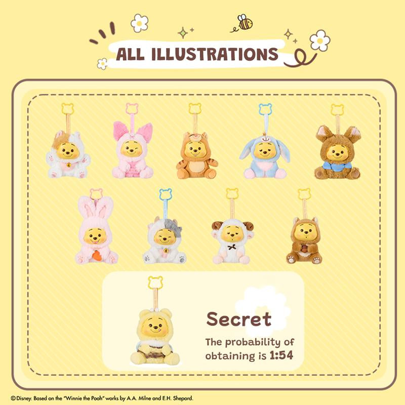 Disney Winnie the Pooh Collection Naughty Team Vinyl Plush Pendant Box - Super Cute Plush Pendants and Surrounding Doll Figurines Are Suitable as Gifts for Girls