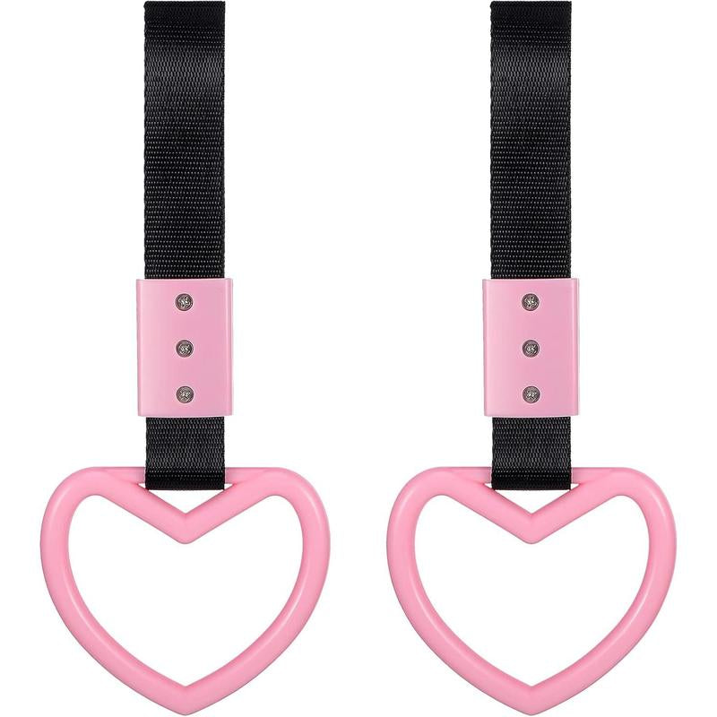 2 Pieces Heart Shaped Car Handle Straps Drift Charm Rear Bumper Warning Ring Decor Subway Bus Broken for Interior(Light Pink)