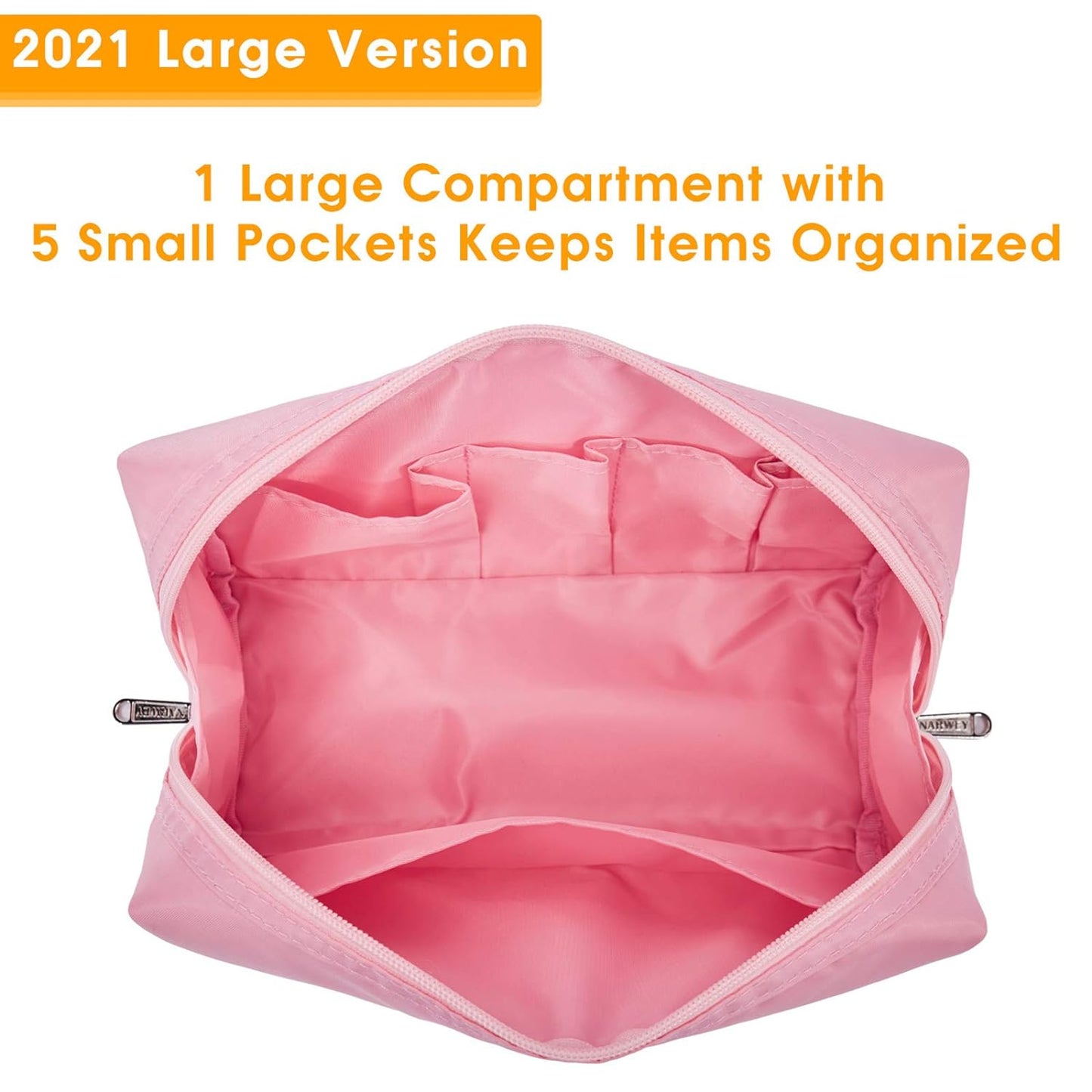 Cute Makeup Bag Travel Cosmetic Bag Organizer Toiletry Bag Make up Bags with Compartments for Women Girls (Large, Pink)