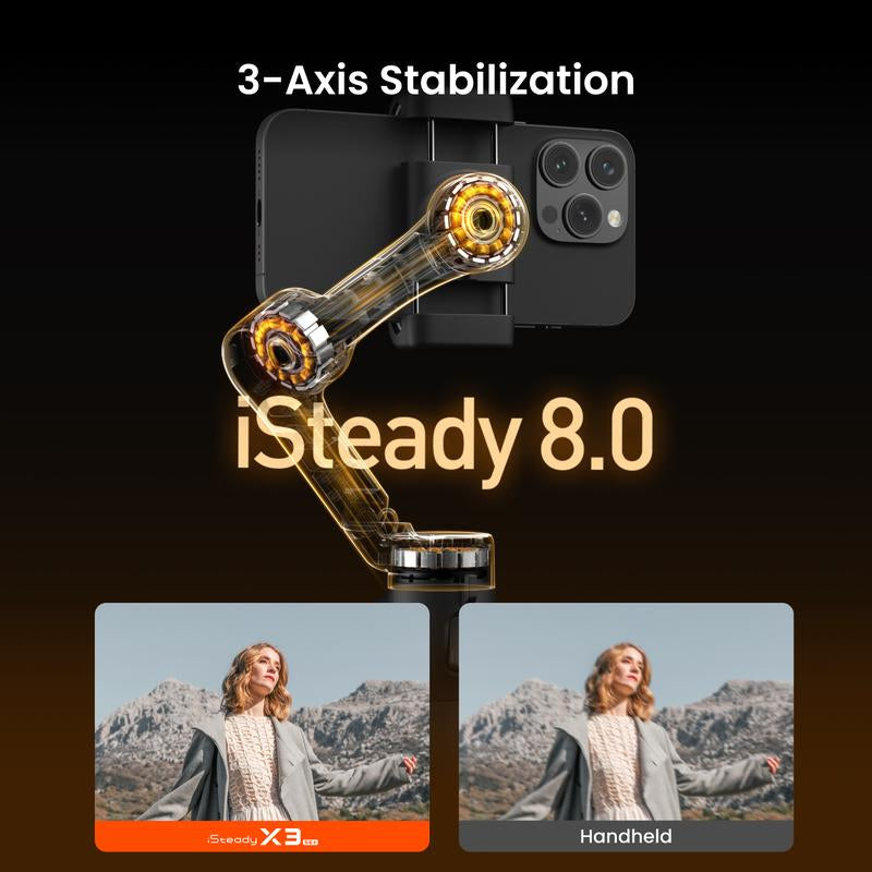 Hohem Isteady X3 SE plus Gimbal ,AI Facial Tracking,Smartphone Gimbal with Detachable Remote Control, Portable Foldable 3-Axis Phone Gimbal for Android & Iphone ,Built-In Extendable Rod,Vlog Stabilizer,Cellphone&Selfie Accessories