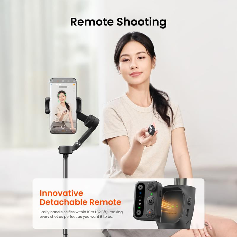 Hohem Isteady X3 SE plus Gimbal ,AI Facial Tracking,Smartphone Gimbal with Detachable Remote Control, Portable Foldable 3-Axis Phone Gimbal for Android & Iphone ,Built-In Extendable Rod,Vlog Stabilizer,Cellphone&Selfie Accessories