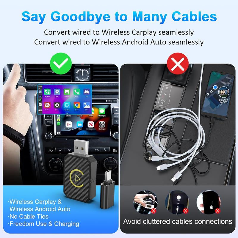 【Yurnlv】 Wireless Apple Carplay Adapter for Factory Wired Cars from 2016 Onwards - 2-In-1 Wireless Carplay & Android Auto Adapter Easier Connectivity Compatibility Stable, Faster, Automotive