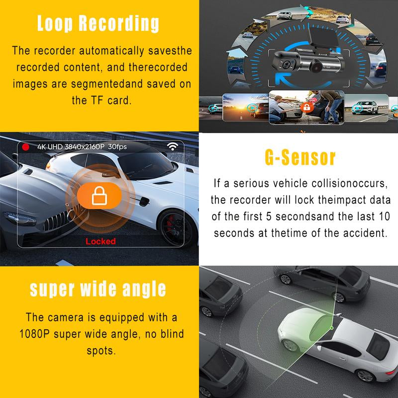 Front & Rear Dash Cam with 32GB SD Card, 3.16 Inch IPS Screen 1080P HD Camera with Dual Lens, 1 Count Dash Camera for Car, Wide Angle Car Driving Recorder with IR Night-Vision G Sensor, Fall Gift, Birthday Gifts Motion Detections