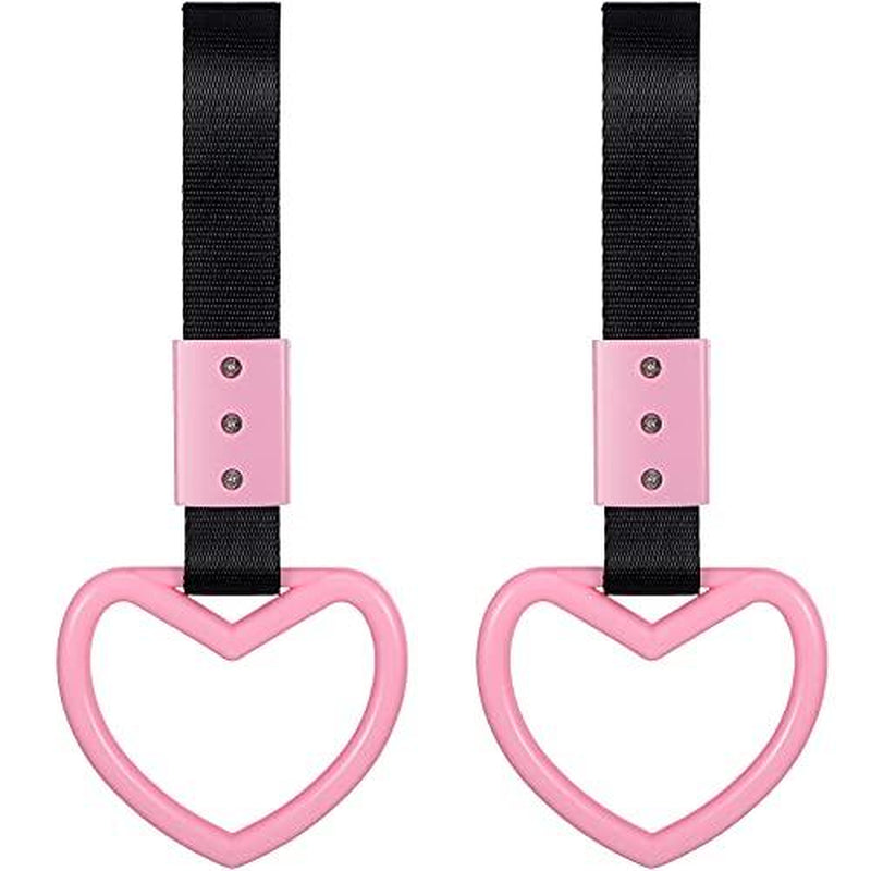2 Pieces Heart Shaped Car Handle Straps Drift Charm Rear Bumper Warning Ring Decor Subway Bus Broken for Interior(Light Pink)