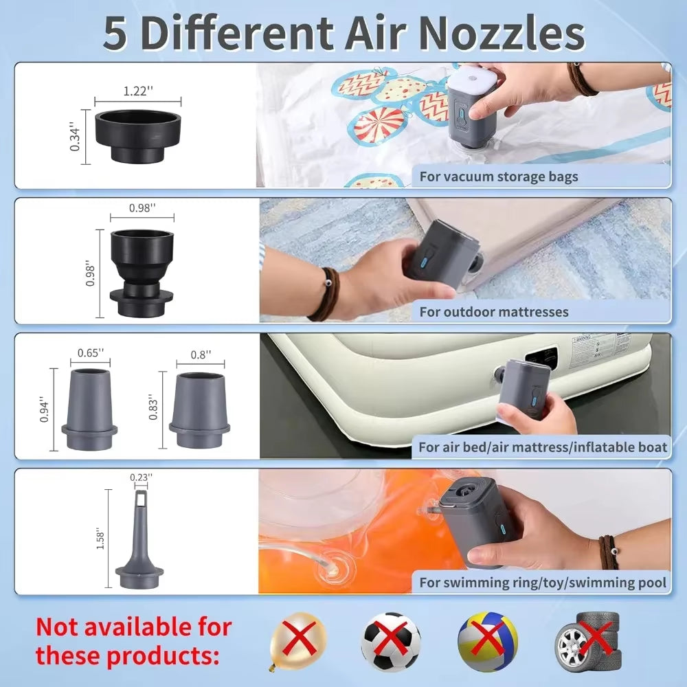 Mini Portable Air Pump with 1300Mah Battery USB Rechargeable to Inflate Deflate for Pool Floats, Air Bed, Vacuum Storage Bags