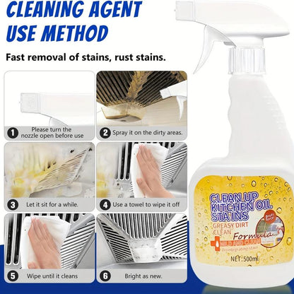 Multi-Purpose Kitchen Heavy Oil Cleaner Spray, Powerful Kitchen Oil Cleaning Agent for Ovens, Stoves, Range Hoods, Glass Surfaces, Effectively Removes Grease & Grime, Ideal for Household Cleaning, Grease Cleaner, Stain Remover Spray, Heavy Grease Remover