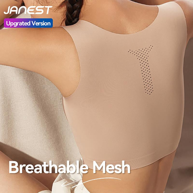 [JANEST Seamless Padded Bra] Super Flat Minimizer Bra Sports Bra Breathable Comfortable Daily Sportswear Top for Yoga Women'S Wireless Bralette