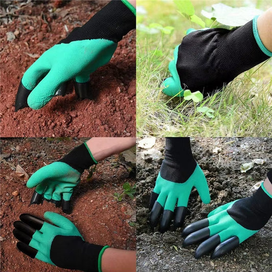 ABS Plastic Garden Rubber Gloves, Gardening Digging Planting, Durable, Waterproof Work Glove, 4 or 8 Hand Claw