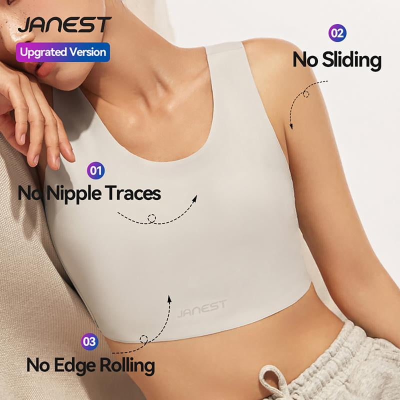 [JANEST Seamless Padded Bra] Super Flat Minimizer Bra Sports Bra Breathable Comfortable Daily Sportswear Top for Yoga Women'S Wireless Bralette