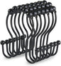 Shower Curtain Hooks, 12 Pcs Shower Curtain Rings, Stainless Steel Black Shower Curtain Hooks, Shower Curtain Rings Rust Proof, Smooth Sliding Anti-Drop Double Shower Rings for Curtain (Black)