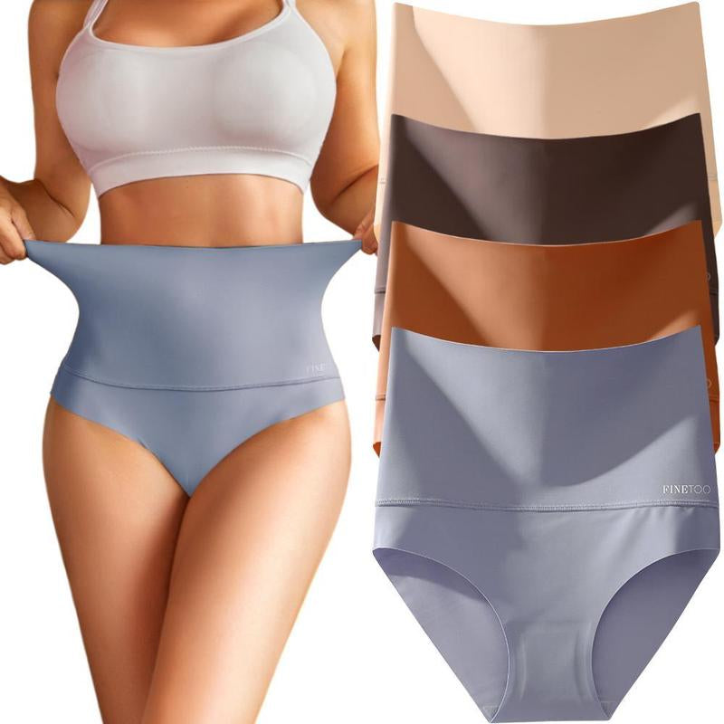 FINETOO Unite Store 4PCS Womenunderwear Spandex Bikini Seamless Panties High Waisted Nylon Brief Basic Lingerie S-3XL Fit Athletic Womenswear