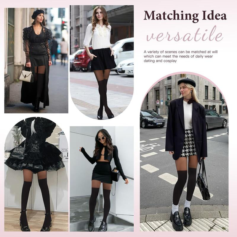 Mock Thigh High Stockings for Women Sexy Fishnet Tights Suspender Pantyhose 2 Pairs Leg Matching Tights