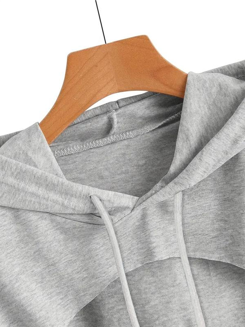 Women'S Solid Color Asymmetrical Hem Crop Hoodie, Casual Drawstring Drop Shoulder Long Sleeve Cropped Hooded Sweatshirt for Fall, Women'S Clothing for Daily Wear, Hoodies for Women, Going Out Tops, Womenswear, Hoodies Girls