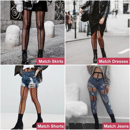 Mock Thigh High Stockings for Women Sexy Fishnet Tights Suspender Pantyhose 2 Pairs Leg Matching Tights