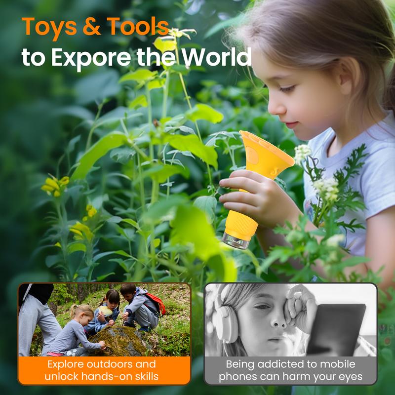 Kids Microscope, 1000X Handheld Digital Microscope with 2'' Inch Screen, Portable USB Rechargeable Microscope Compatible with PC, Science Education Fun Birthday Gift for Kids Students
