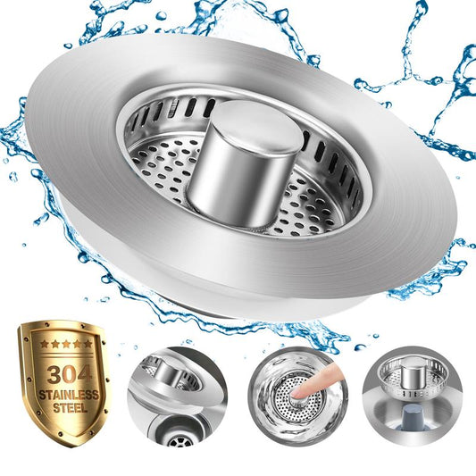 3 in 1 Kitchen Sink Drain Strainer, 304 Stainless Steel Sink Plug with Anti-Clog Basket, Pop up Sink Stopper for US Standard 3-1/2 Inch Drain