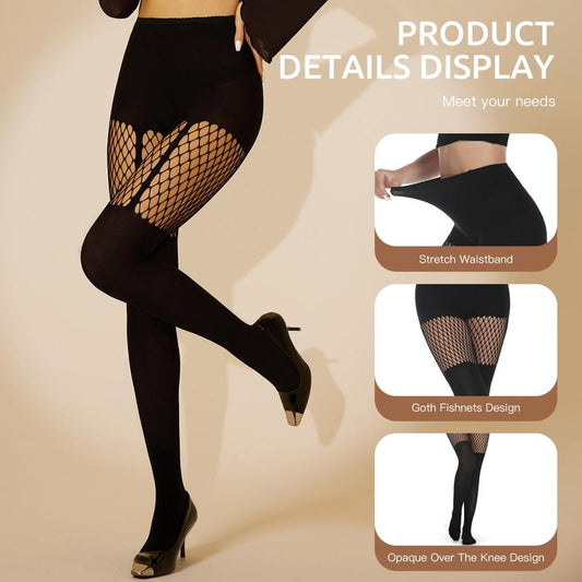 Mock Thigh High Stockings for Women Sexy Fishnet Tights Suspender Pantyhose 2 Pairs Leg Matching Tights