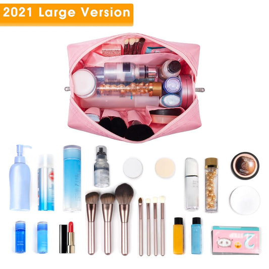 Cute Makeup Bag Travel Cosmetic Bag Organizer Toiletry Bag Make up Bags with Compartments for Women Girls (Large, Pink)
