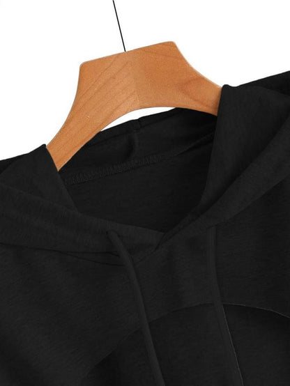 Women'S Solid Color Asymmetrical Hem Crop Hoodie, Casual Drawstring Drop Shoulder Long Sleeve Cropped Hooded Sweatshirt for Fall, Women'S Clothing for Daily Wear, Hoodies for Women, Going Out Tops, Womenswear, Hoodies Girls
