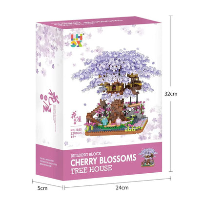 Mini Sakura Tree House 2138Pcs Build Block City Street View Cherry Blossom Model Building Blocks Toys Children Gifts
