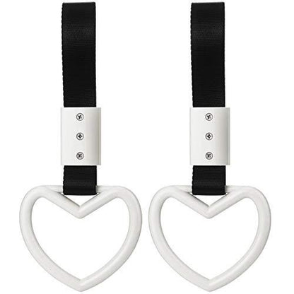 2 Pieces Heart Shaped Car Handle Straps Drift Charm Rear Bumper Warning Ring Decor Subway Bus Broken for Interior(Light Pink)